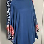 New Boho Balloon Sleeve Color Block Patchwork Jersey Knit Top Long Sleeve Blouse Blue Size L Photo 3