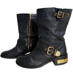 Vince Camuto  Winchell Black Gold Buckle Belted Hardware Biker Moto Boot Size 8 Photo 0