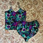 Vintage Satin Tropical Floral Satin Tank & Shorts Pajama Set S Photo 0