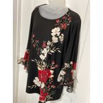 Susan Graver  Black Floral Bell Sleeve Blouse Top XL Shirt Blouse Career Work Photo 5