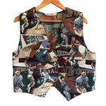 Vintage 1970s Women’s Sports Themed Tapestry Vest Size L Football Baseball Brown Size L Photo 0