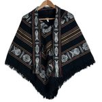 Tejidos Diaz Wool Blend Poncho Woven in Ecuador Inca Aztec Multi Color One Size Black Size undefined Photo 0