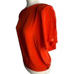 Buttons Vintage 80s Silky Pullover Blouse 6 Petite Red Shoulder Pads Round Neck  Photo 2