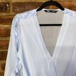 ZARA  Baby Blue 3/4 Ruffled Sleeve Faux Wrap Surplice Blouse Women's Size XS Photo 1