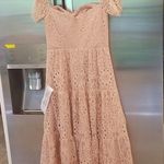 Dress the Population  River Lace Off the Shoulder Fit & Flare Dress Blush L NWOT Photo 4