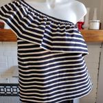 J.Crew nautical asymmetrical one shoulder top striped ruffled navy white Photo 0