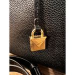 Michael Kors  Mercer Black Pebbled Leather Belted Satchel Handbag Crossbody Lux Photo 4