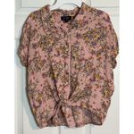 Jessica Simpson  Women's Pink Floral Short Sleeved Button Up, Tie Top, Viscose, L Photo 1