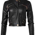 Venus NWT Black Faux-Leather Lace-Up Jacket. Photo 4