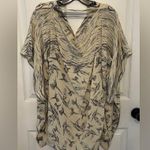 Yoana Baraschi  Women’s Silk Ivory Bird Print Short Sleeve Button Up Flowy Blouse Photo 1