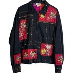Sandy Starkman Jacket Sz XL Womens Black Embroidered Floral Mirror Embellished Photo 0