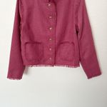 LOGO By Lori Goldstein [LOGO Lori Goldstein] Pink Tweed Gold Button Front Fray Hem Lady Jacket Size XS Photo 8