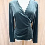 Madewell  Womens Velvet Wrap Ballet Top Size M Green Long Sleeve Holiday Minimal Photo 3