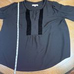 Loft  Plus Velvet Trim Swiss Dots Long Sleeve Blouse Black Size 16 Photo 7