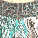 Animal Print Maxi Dress S Beaded Halter Brown Teal Flowy Mobwife Charmeuse Size 6 Photo 7