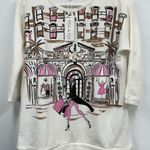 Kiss & Fly small Off White 3/4 Sleeve Shopping Girl Embellished Sweater Knit Top Photo 0