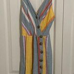 Urban Outfitters Yellow Blue Vertical Striped Button Down Summer Dress Women XS Photo 0