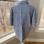 Vintage Navy Blue White Embroidered Gingham Short Sleeve Camp Shirt Blouse Sz M Size M Photo 4