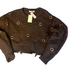 ANWND Los Angeles Black Distressed Eyelet Cropped Sweater Size Large Photo 0