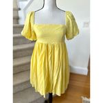 Mable Butter Yellow Linen Blend Square Neck Puff Sleeve Mini Dress Size L Photo 1