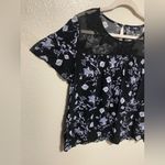 ✨ Angels Black Floral Lace Blouse | Sheer Short Sleeve Top | Romantic | Size L Size L Photo 3