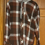 Maurice's  Brown and Gray Plaid Hooded Flannel Photo 0