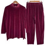 Vintage L.L. Bean Velour Tracksuit M Burgundy Mock Neck Sweater Pants Set USA Red Size M Photo 0