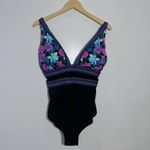 NWOT‎ Swimsuits for All Plunge One Piece Swimsuit in Floral Garden Size 12 Black Photo 1
