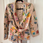 Ranna Gill Floral Printed Belted Blazer Jacket Size: S Color: Beige Multicolor Tan Photo 0