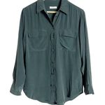 Equipment  June Bug Green Classic Long Sleeve Silk Button Up Blouse Size XS Photo 1