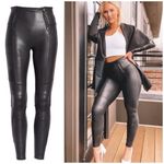 Spanx  Faux Leather Moto Hip Zip Black Leggings Medium High Waist Sexy Photo 1