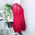 Free People  Short Sleeve Lace Open Back Mini Dress Tunic Magenta Red  XS Photo 5