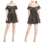 Monique Lhuillier ML Off-The-Shoulder Mini Dress Size 4 Glitter Tulle Cocktail Photo 2
