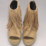 Beige Tan Suede Fringe Wedge Shoes Tan Size 7 Photo 2