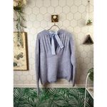 Flat White Light Blue Knit Sweater with Back Ribbon Tie Detail Photo 2