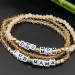 Handmade Dog Mom Fur Mama Beaded Stretchy Bracelet One Size White Photo 0