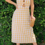 Sugar Lips Gingham Midi Dress Size Medium Yellow White Tie Front Halter Sz M New Photo 0
