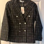 None Elegant Black Checkered Double-Breasted Blazer Photo 0