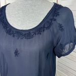 Lucky Brand Embroidered Sheer Chiffon Tee Shirt Navy Blue XS Photo 4