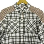 Free People  Catch Up With Me Mixed Plaid Flannel Button Up Shirt XS Green White Photo 2