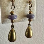 Artisan Brass & Lavender Glass Drop Earrings Photo 2