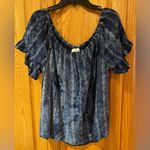 Knox Rose Knox‎ Rose Blue Tie-Dyed Eyelet Flutter Sleeve Off-the-Shoulder Top Size Large Photo 4