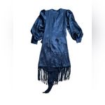 NEW Virgo’s Lounge Gabrielle Dress Navy Blue Wrap Ruffle Fringe Satin Size US 8 Photo 3