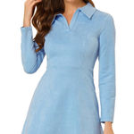 Allegra K NWT  Light Blue Faux Suede Western A-Line Long Sleeve Mini Dress Large Photo 0