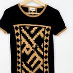 Rodier Black Geometric Short Sleeve Crewneck Wool Sweater Tunic Dress Size 40 Photo 1