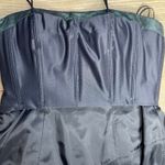 Theia Metallic Emerald Green Jacquard Strapless Ruched Evening Gown Size 10 Photo 7