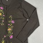 Obee Womens Medium Black Silk Sweater Long Sleeve Cardigan Floral Embroidery Photo 3