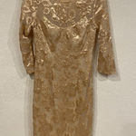 Sue Wong Nocturne Dress Womens 2 Gold Lace Floral Embroidered Cocktail Party Photo 0