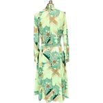 Vintage 70s Honeycomb Neon Green Brown Floral Belted Shirt Dress Medium Fit EUC Photo 3
