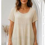 Free People Ivory Lace Tunic Top M Cotton Blend Womens Boho Sheer Short Sleeve Photo 0